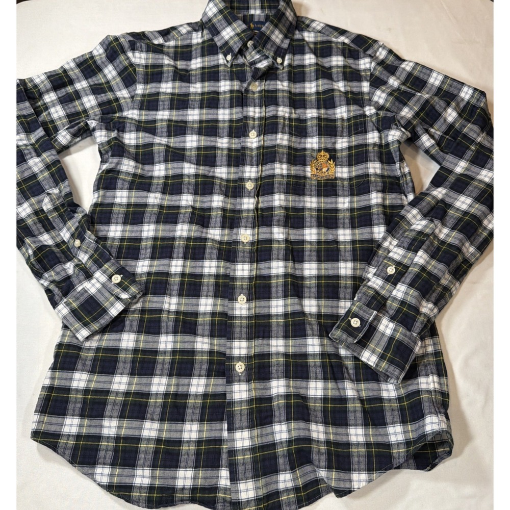 Ralph Lauren Crest Logo Plaid Button Down Shirt Mens Small Blue Green Preppy - Picture 4 of 8